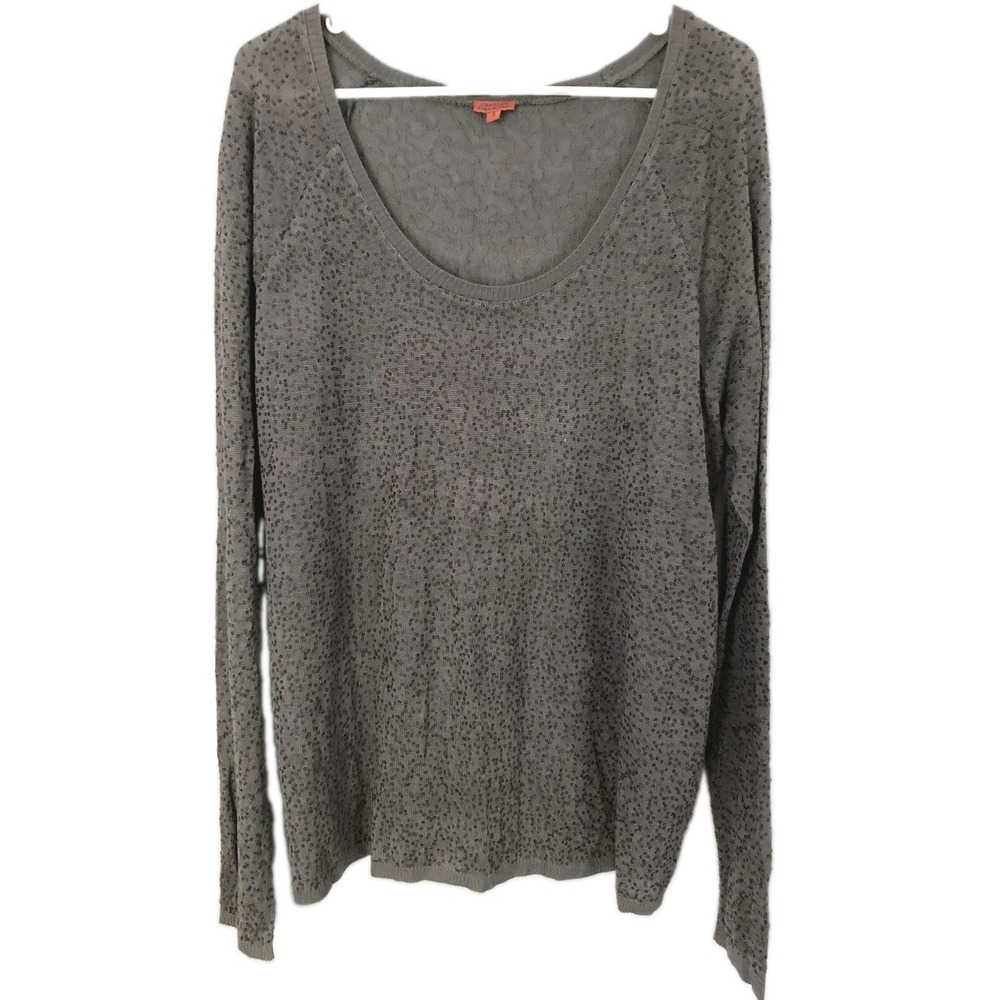 Chan Luu Sweater Women L Gray Scoop Neck Textured Knit Dark Sequin Lightweight